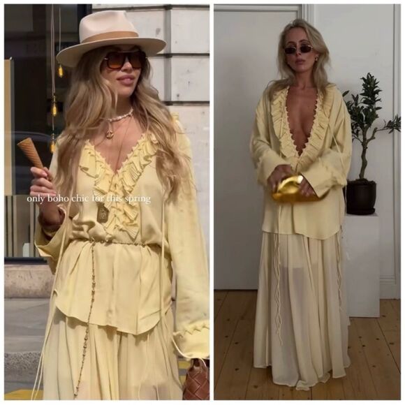 H&M S/S 25 Edition Chiffon Circle Skirt Butter Yellow NWT - Picture 7 of 8